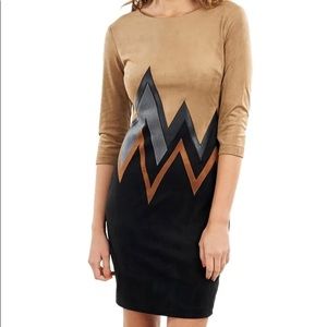 Joseph Ribkoff 3/4 Sleeve Suede Dress with Chevron Detail